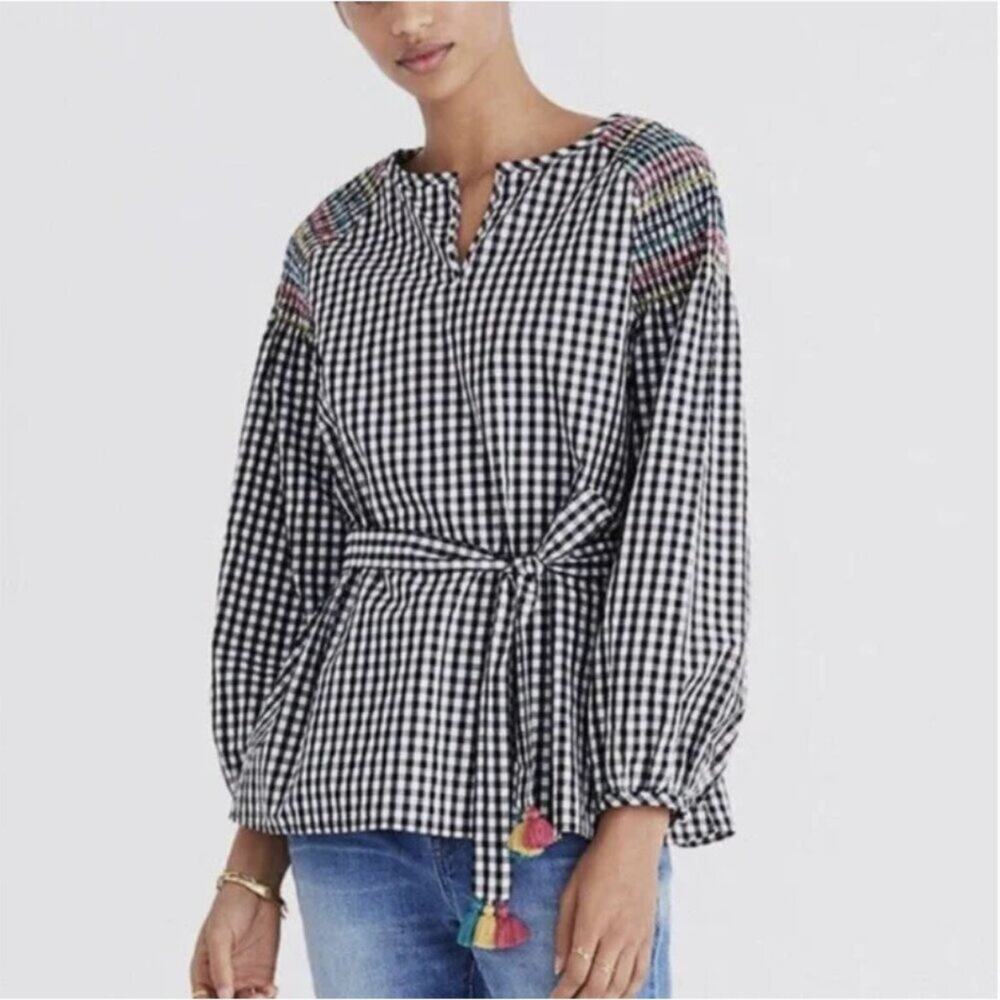 Madewell Gingham Tie-Waist Blouse